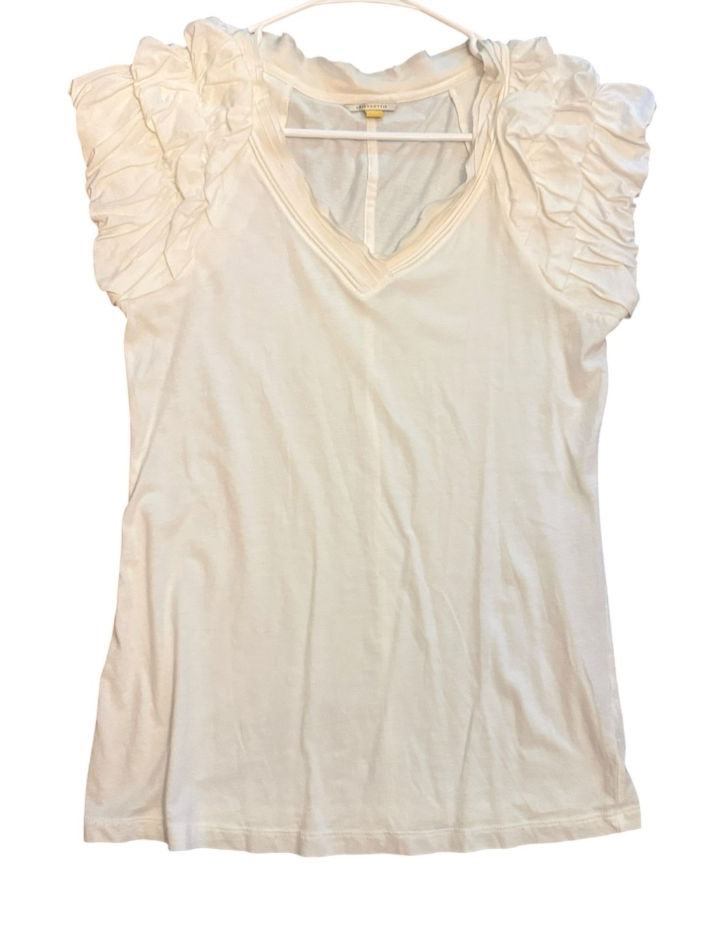 Leifsdottir Anthropologie Shirt White Ruffle Sleeve V-Neck Top Size Medium